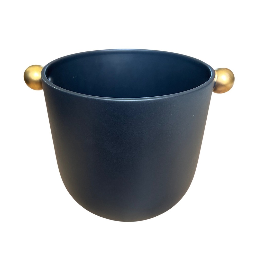Uttermost Revelation Black‎ Matte Cachepot Planter Gold Ball Handles
